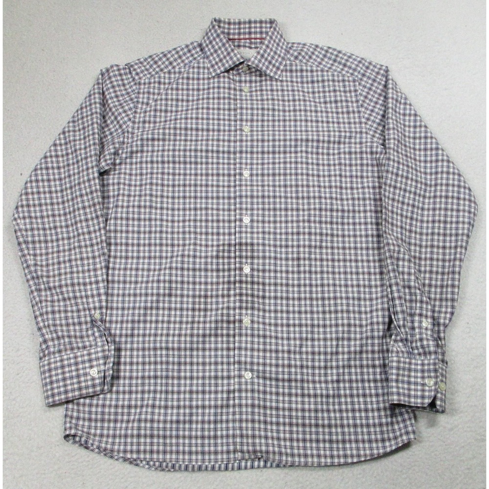 Eton Shirt Mens 39 15.5 M Blue Brown Plaid Contemporary Dress Button Front